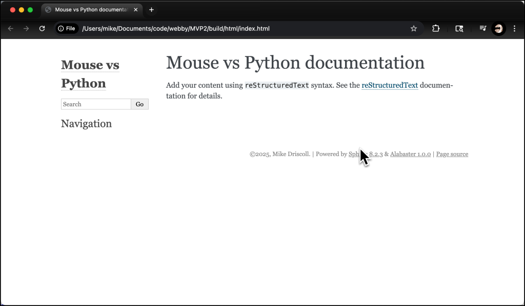 Sphinx Default Index Sample