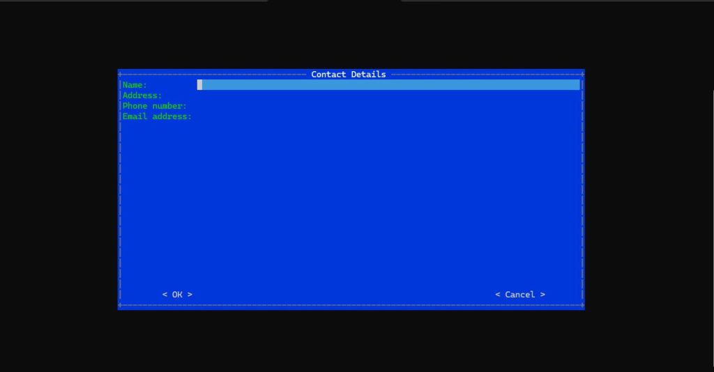 Asciimatics form example