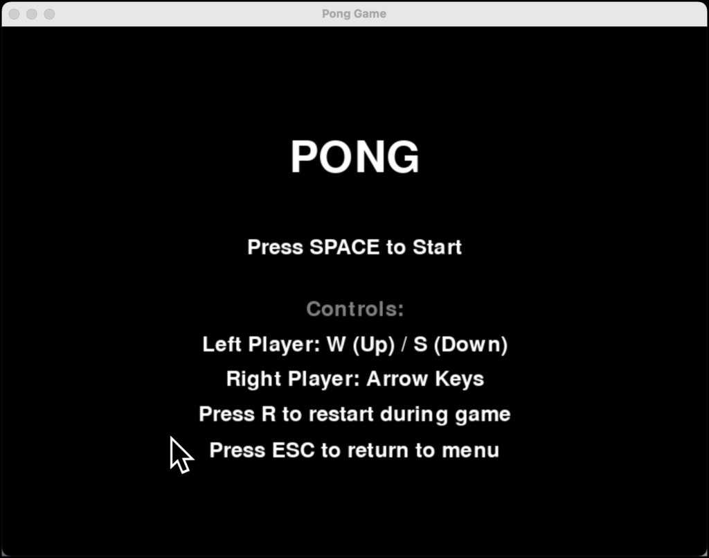 Pong main screen